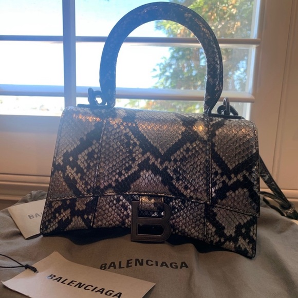 Balenciaga Xs Hourglass Top Handle Bag in Metallic Silver